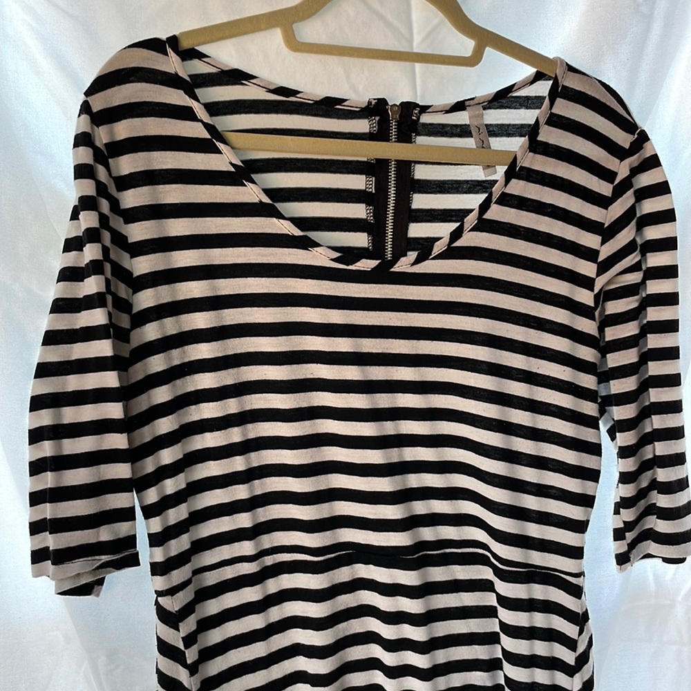 Black and Cream Stripe A-line Zippered Dress by Mi Manchi 3/4 length sleeves